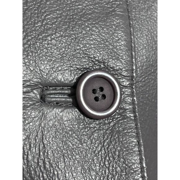 Vintage Leather Jacket Gray 8P Neutral Blazer Tailored Classic Chic Western 80s - Picture 5 of 14